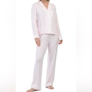 Shabby Chic Pink and White Stripe Long Sleeve Pajama Set Size L Cottagecore